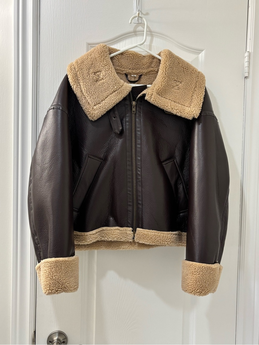 Classic Dark Brown Shearling-Trim Bomber Jacket